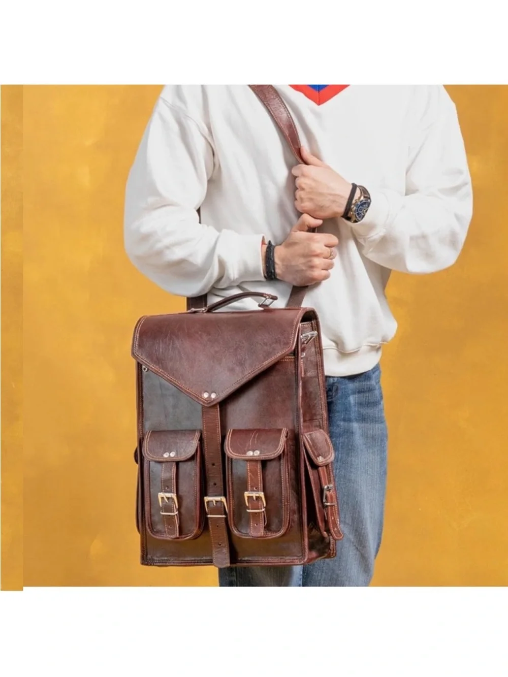 Brown Leather Backpack for Men